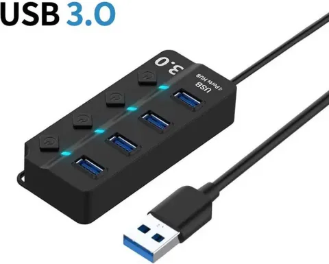 USB-C/USB-A 3.0 naar USB-A Hub 4 Poorts met aan/uitknop